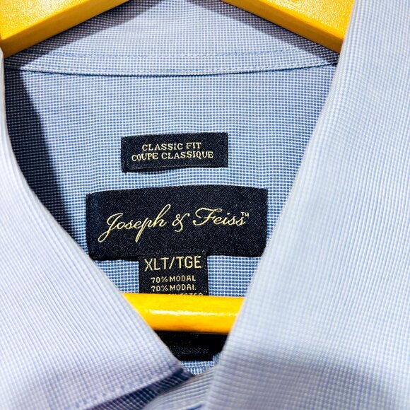 JOSEPH & FEISS | Light blue micro-check short-sleeve shirt | Soft modal | XL * - Picture 6 of 7